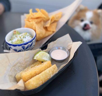 Yuca Frita: Yuca fries, rocoto aioli, lime (HH-$5/Reg.-$8) + Guacamole & Chips (HH-$7/Reg.-$13)