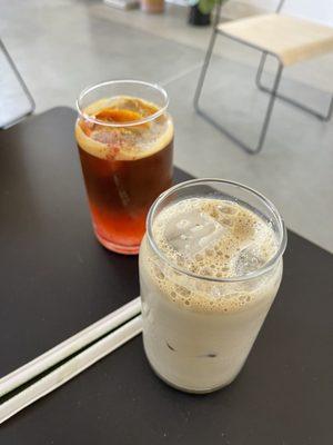 hojicha latte orange espresso tonic