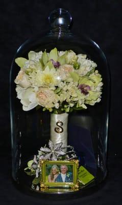 Freeze-dried bouquet in our hand blown glass cloche.