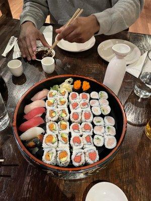 Assorted Nigiri, Salmon Avocado, Spicy Tuna Roll, Yellow Tail with Scallion Roll