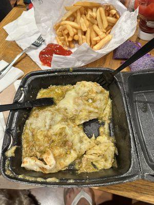 Chile Verde Burrito and fries