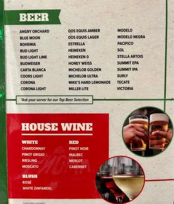 Beer & Wine list