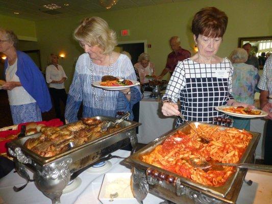 Two buffet tables, lines on both sides -- didn't take long for all 230 of us to plate our delicious food.