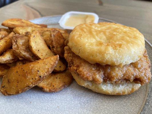 Honey Butter Chicken Biscuit and Seasoned Potatoes