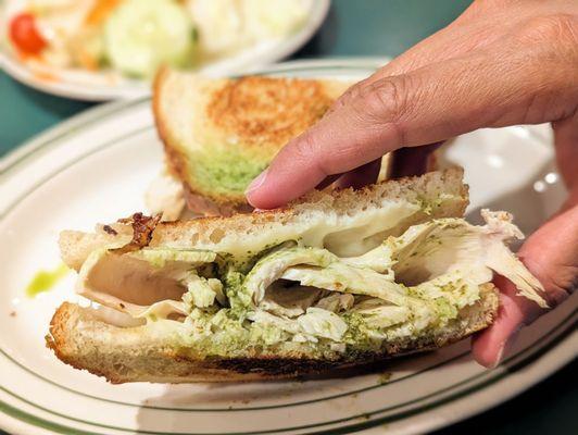 Pesto Turkey Melt + Salad in back