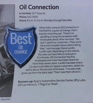 The Oil Connection "Best Oil Change 2013"