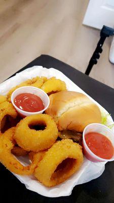 Onion rings and double bbq burger