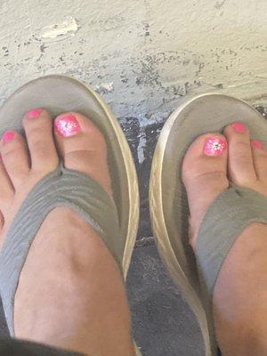 My toes after my wonderful pedicure my feet look huge I was trying to show my decals lol