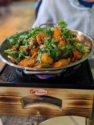 Potato and pork belly dry pot