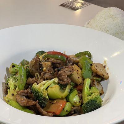 Szechuan beef and rice