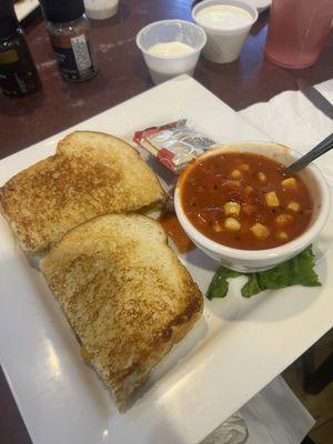 Grilled Cheese - Cheddar with Bacon; Shrimp and Corn soup