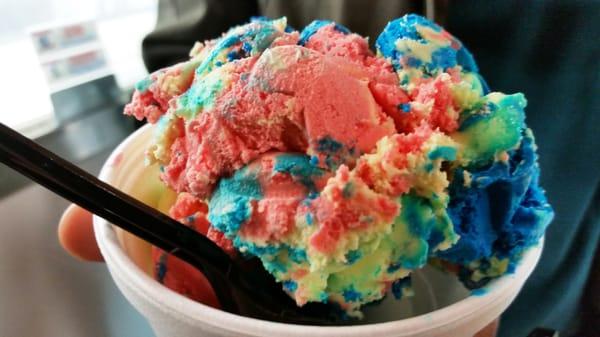 Playdough-banana, blueberry and cherry flavors abound in this brightly colored yellow, blue and red ice cream