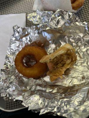 Onion ring and kraut dog