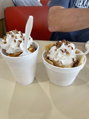 Peach Shortcake & Butter Pecan Sundae.  The shortcake has homemade cookies! They were both delicious!