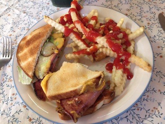 Fried bologna sandwich with fries