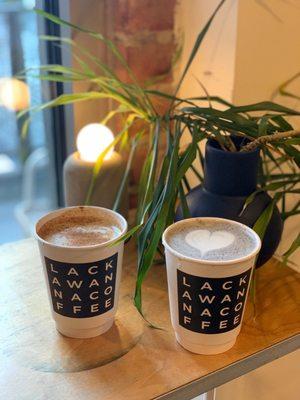 Vanilla bean cinnamon latte and black sesame latte