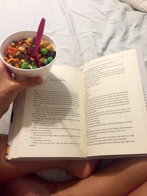 In bed and reading with my fro yo tonight!