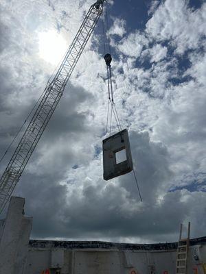 Flying concrete panels after cutting