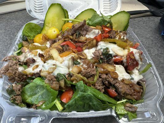 Philly salad with steak.