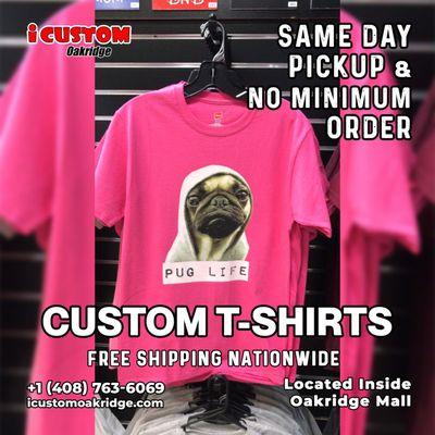 Buy your custom T-shirt to show off your unique style from iCustom Oakridge with same-day pickup facilities and free shipping nationwide.