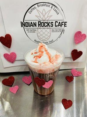 Heartbreak Latte.  Raspberry & White Chocolate.  Sweet and tasty!