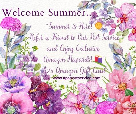 Summer 2024 $25 Amazon Gift Card Giveaway for every referral to APS Pest & Termite Extermination. (903)752-2268