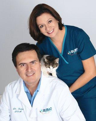 Dr. Carlos Rubio, his wife Juliana, and their cat Flower