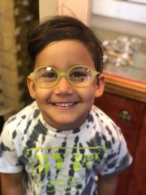 My 3 years old with bright green kids frame.