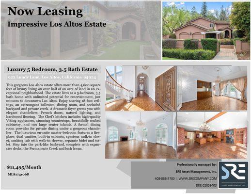 Amazing estate for rent in Los Altos. Call today to schedule a private viewing. 408-888-4700