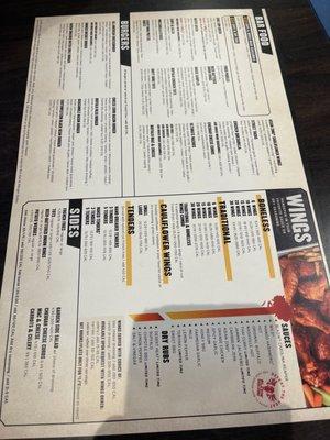 Wings menu