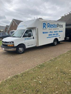 The truck arriving to a job with  our state of the art equipment to clean up that mess.