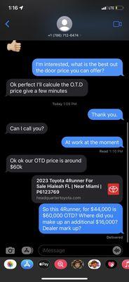 Conversation with salesman.