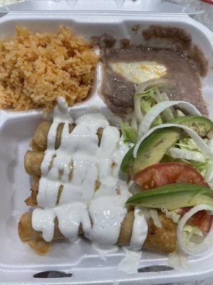 Tacos Dorados with rice & beans