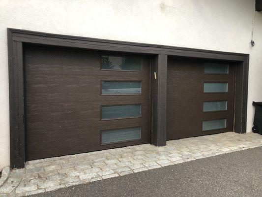 Beautiful flash panel, garage doors in brown color