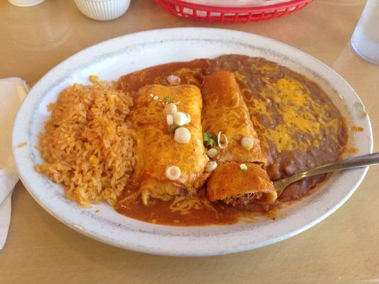 Choose Two: Tamale and Enchilada w rice and beans