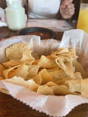 Complimentary nacho chips with salsa