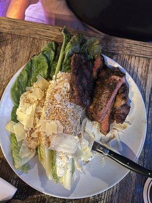 Grilled romaine salad with steak