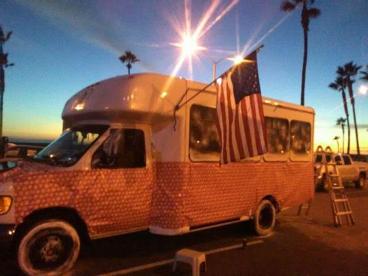 The mobile command center decorated for the Christmas holidays