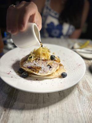 Blueberry pancake with candied lemon peel