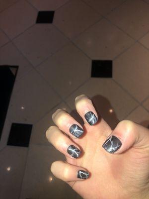 Matte black marble nails