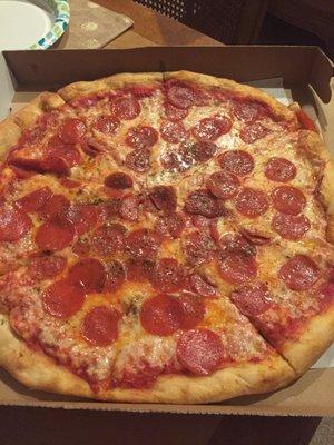 Large pepperoni for $15. Delicious. Greasy.