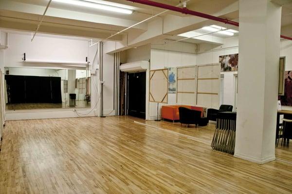 Studio  2, 40 by 16', 640 SF. Available for dance classes, fitness classes, yoga, zumba, martial arts, ballroom, ballet and more