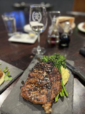 Japanese inspired ribeye with wasabi mashed taters and chargrilled broccolini...no words