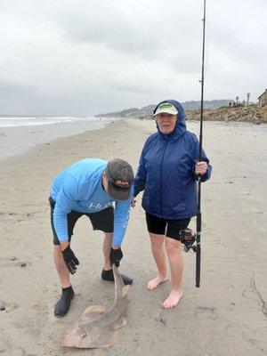 Fishing with Mom on Torrey Pines, San Diego. Nice guitar fish