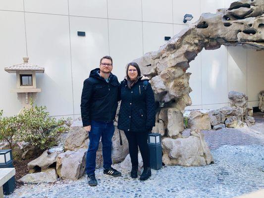 My Wife and I at the Techworld Plaza Stone Garden