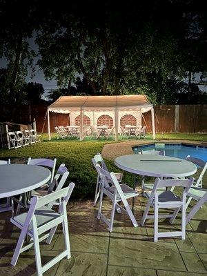 Tables  and chairs the night before our party!