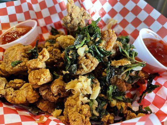 Popcorn chicken (fried with garlic and Basil)