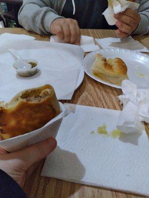 Beef empanada and cream pastry (sorry don't know the Uruguayan name)