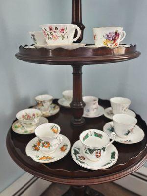 Tea cups on display