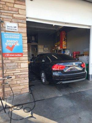 Smog check done in 15 minutes! It's behind the Shell station.